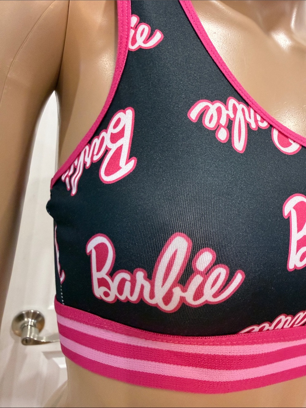 Barbie Black Sports Bra with Hot Pink Logo and Trim - Picture 2 of 14